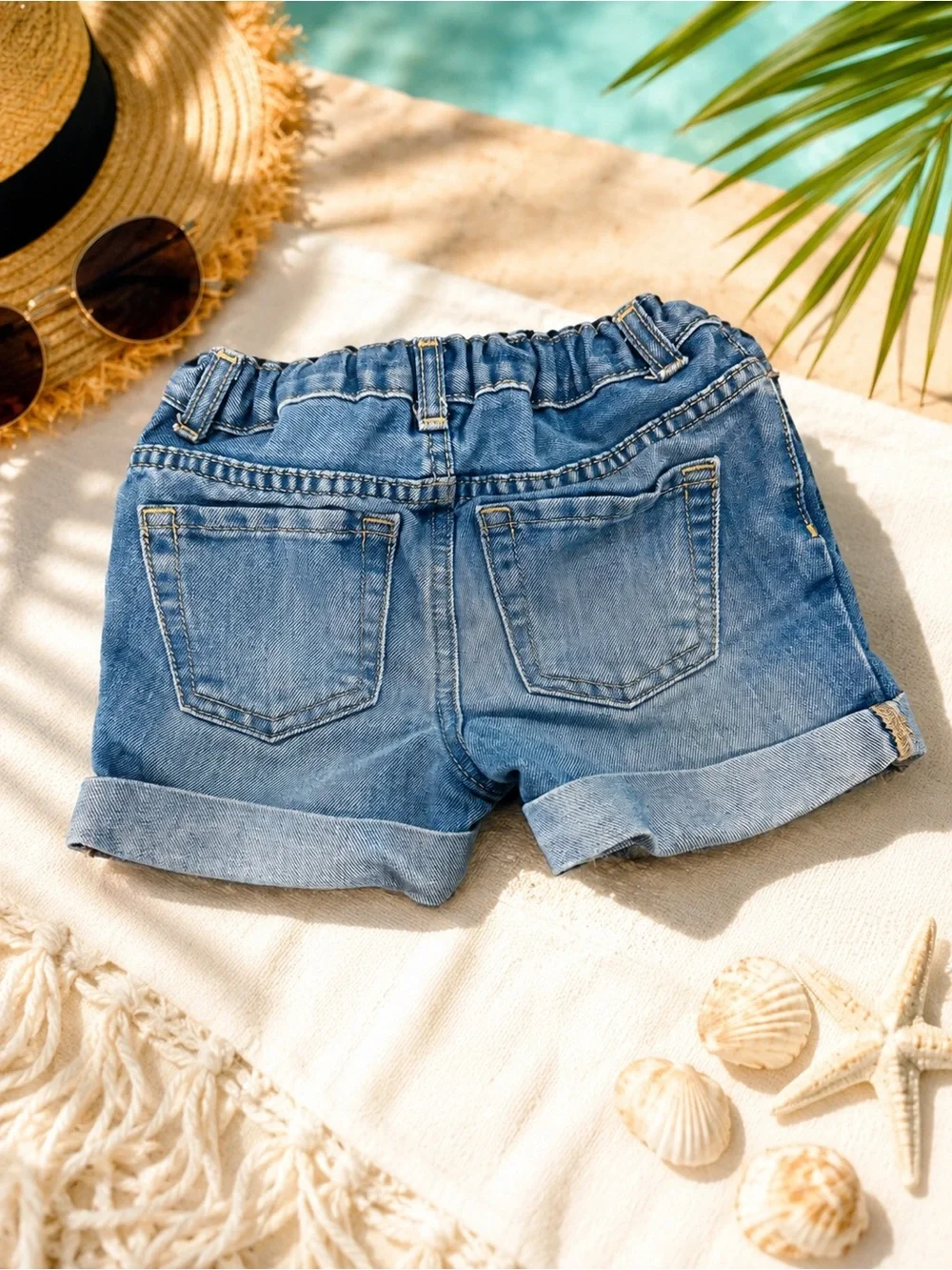 The Children's Place Girls' Blue Denim Shorts with Pink Logo